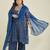 Janasya women's plus size dark blue georgette ajrakh printed embellished anarkali kurta set