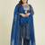 Janasya women's plus size dark blue georgette ajrakh printed embellished anarkali kurta set