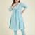 Janasya women's plus size light blue pure cotton embroidered a-line kurta pant set