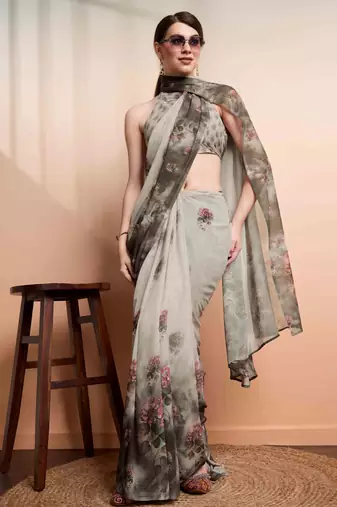 Silver faux georgette printed saree