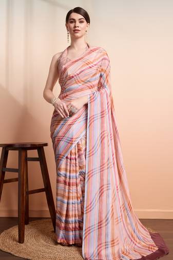 Peach faux georgette printed saree