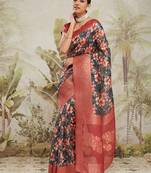 ready made green floral printed saree