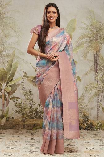 Purple floral printed ready to wear saree