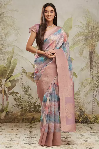 Purple floral printed ready to wear saree