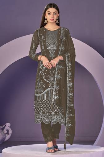 Mehendi color embroidered faux georgette semi stitched salwar suit