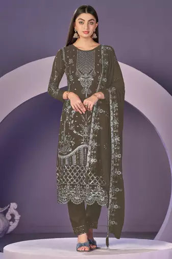 Mehendi color embroidered faux georgette semi stitched salwar suit