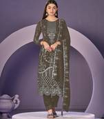 Mehendi color embroidered faux georgette semi stitched salwar suit