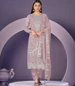 Dusty pink color embroideried faux georgette semi stitched salwar suit