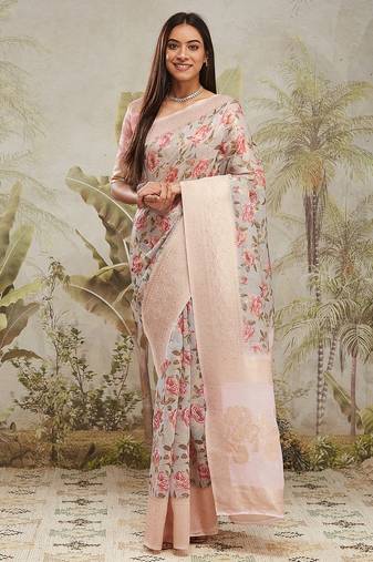 Grey jacquard silk blend ready to wear saree