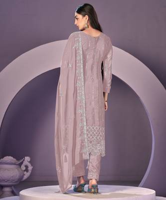 Dusty pink color embroideried faux georgette semi stitched salwar suit 2