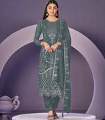 Dusty mint color embroideried faux georgette semi stitched salwar suit