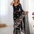 Black floral embroidered sequins work saree