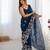 Blue floral embroidered sequins work saree