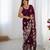 Wine floral embroidered sequins work saree