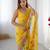 Yellow floral embroidered sequins work saree