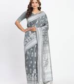 Grey linen cotton woven saree