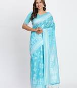 Sky blue linen cotton woven saree