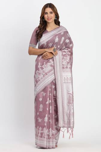 Purple linen cotton woven saree