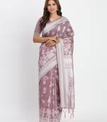Purple linen cotton woven saree