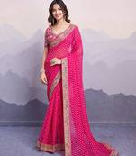 Pink georgette bandhej saree