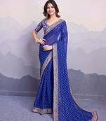 Blue georgette bandhej saree