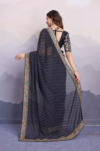 Black georgette bandhej saree