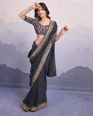 Black georgette bandhej saree 4