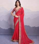 Red georgette bandhej saree