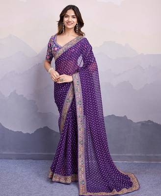 Purple georgette bandhej saree 1