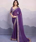 Purple georgette bandhej saree