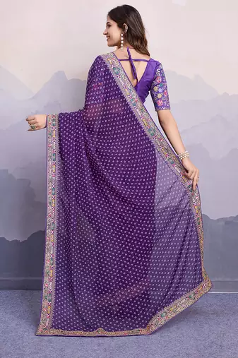 Purple georgette bandhej saree