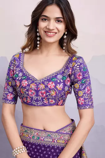 Purple georgette bandhej saree