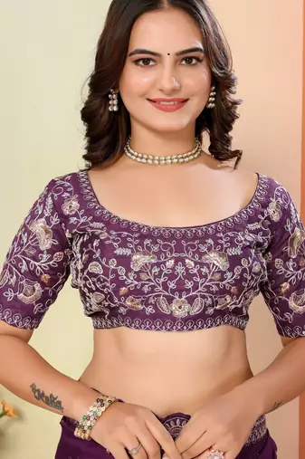 Wine organza embroidered saree