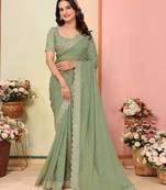 Pista organza embroidered saree