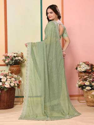 Pista organza embroidered saree 2