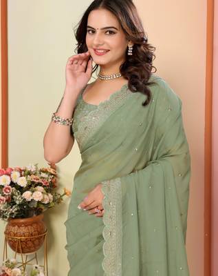 Pista organza embroidered saree 3