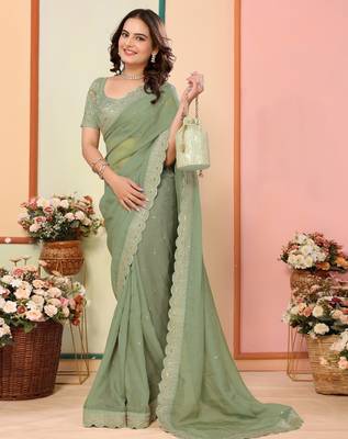 Pista organza embroidered saree 4