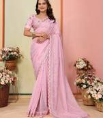 Pink organza embroidered saree