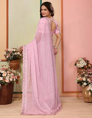 Pink organza embroidered saree 2