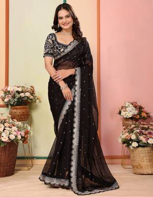 Black organza embroidered saree 1