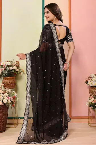 Black organza embroidered saree