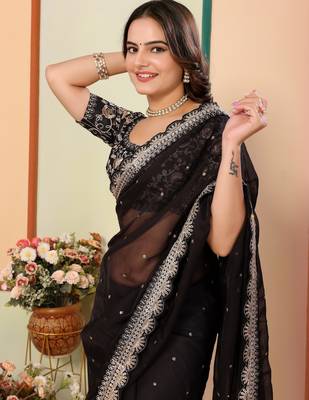 Black organza embroidered saree 3