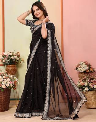 Black organza embroidered saree 4