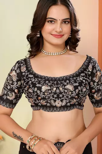 Black organza embroidered saree