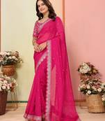 Pink organza embroidered saree