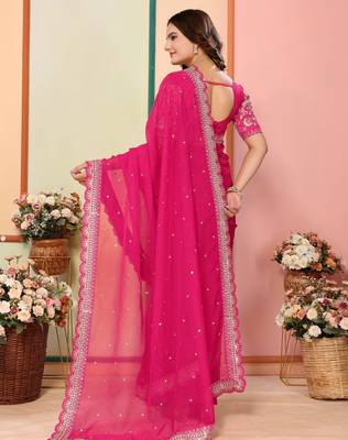 Pink organza embroidered saree 2