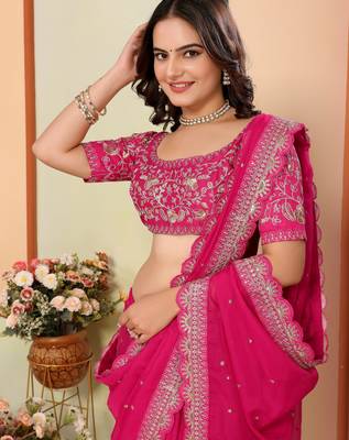 Pink organza embroidered saree 3