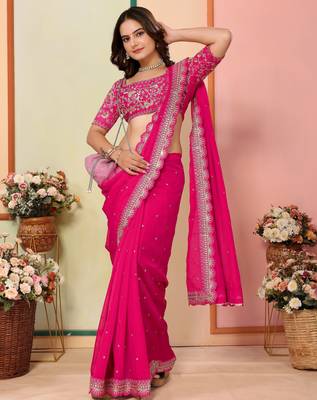 Pink organza embroidered saree 4