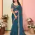Teal blue organza embroidered saree