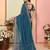 Teal blue organza embroidered saree